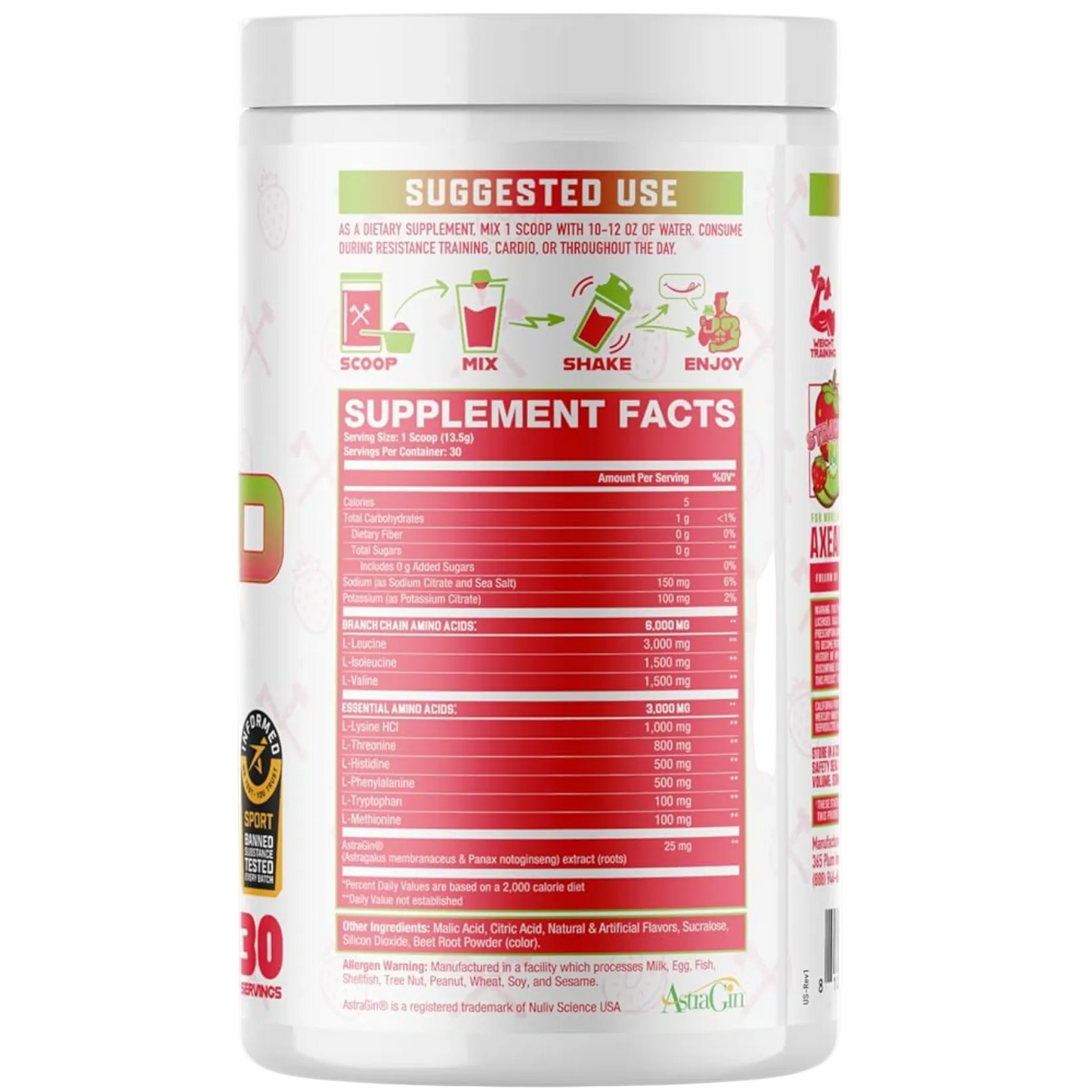 Axe & Sledge The Grind EAA + BCAA Powder | Muscle Recovery & Electrolyte Hydration | Stimulant-Free