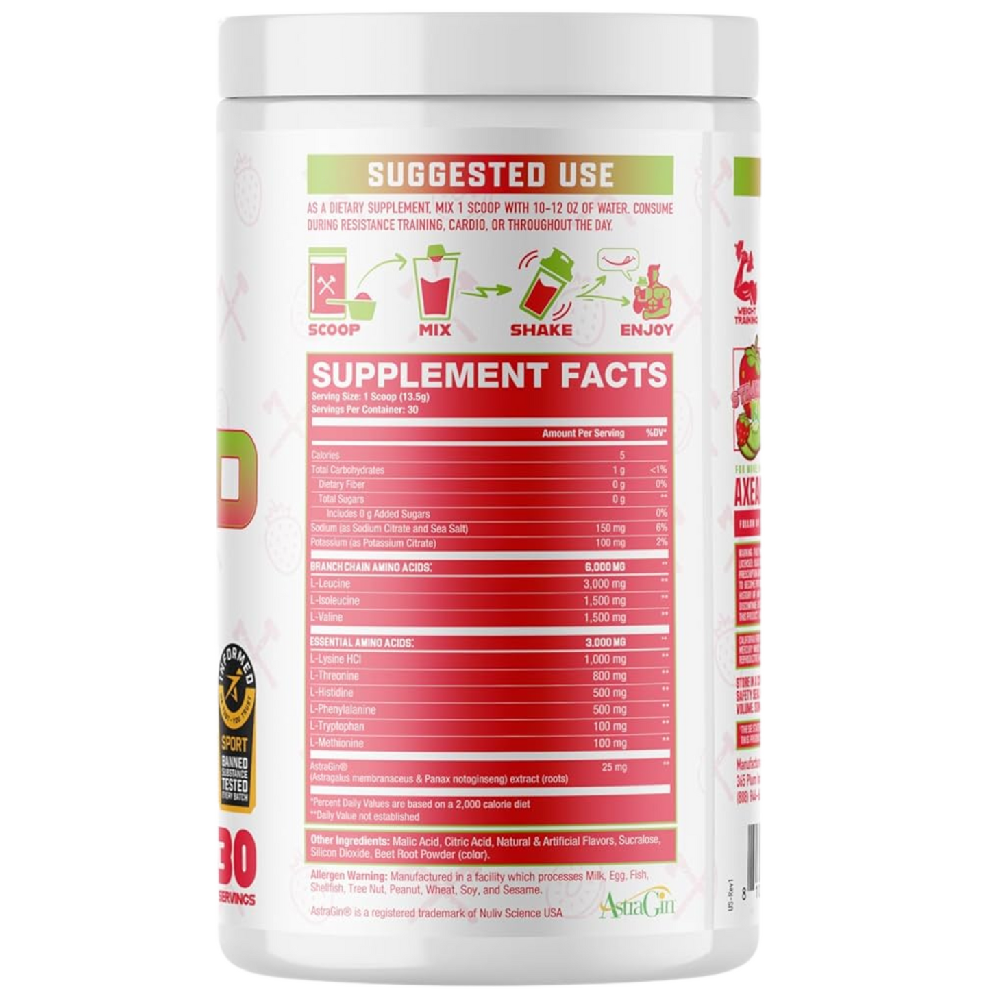 Axe & Sledge The Grind EAA + BCAA Powder | Muscle Recovery & Electrolyte Hydration | Stimulant-Free